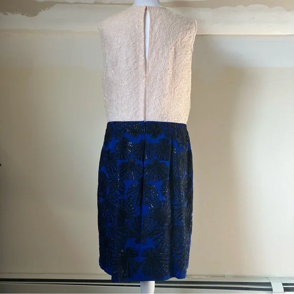 Emilio Pucci Blush Lace Beaded Bird Sleeveless Blue Scallop Shell Dress size 14 - Picture 6 of 15